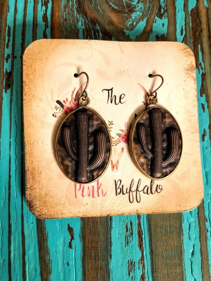Cactus Earrings-Bronze - The Pink Buffalo,LLC