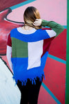 Cobalt Color Blocked Distressed Sweater