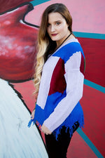 Cobalt Color Blocked Distressed Sweater