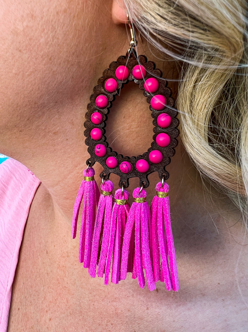Pink Fringe Earrings