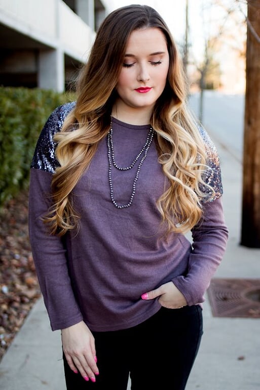 Purple clearance sequin sweater