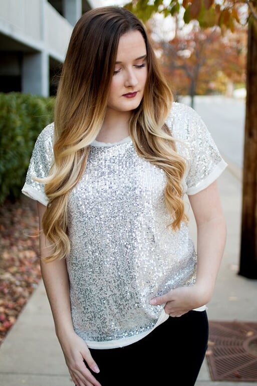 Creme Sequin Top with Tulle